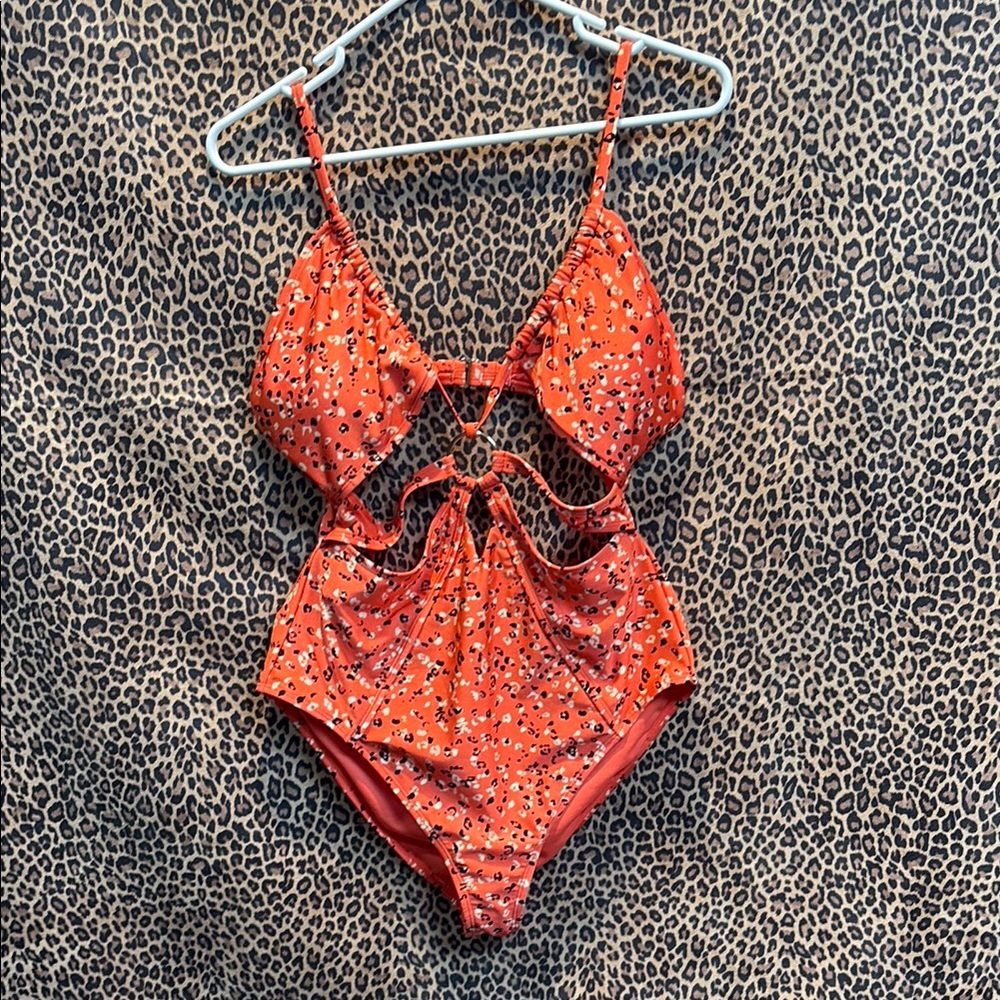 California Sunshine Orange Floral Swimsuit | Size XL